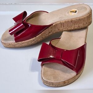 Easy Spirit Red Patent Leather Bow Cork Platform Sandals Size 7 Coquette Girl